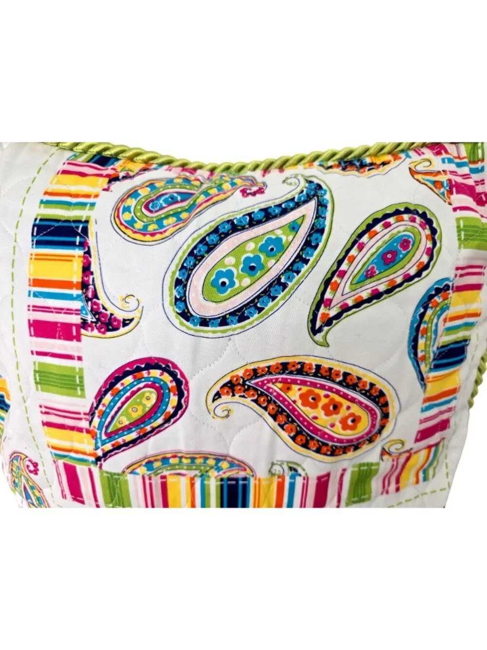 Handmade Quilted Pillow Cover 18x18 Boho Pink Paisley Green Rope Trim Zipper NEW